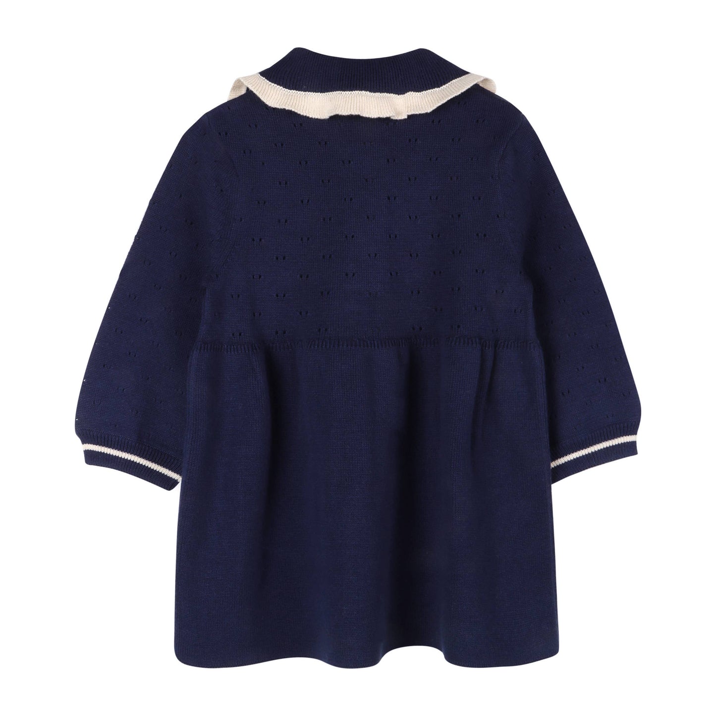 Adeline Ruffle Collar Sweater Knit Baby Dress (Organic): Navy Blue