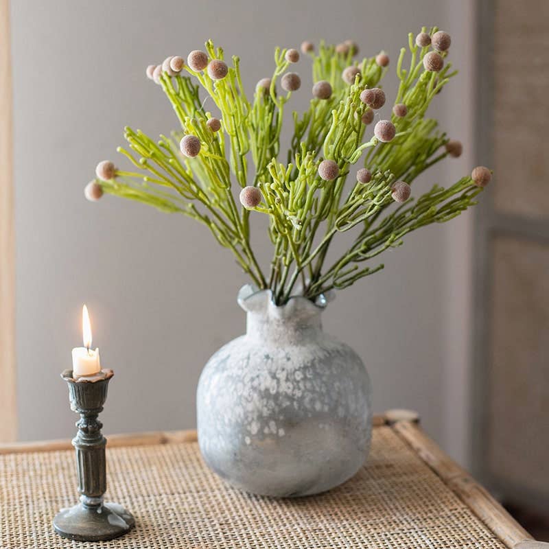 Artificial Berzelia Stem 24" Tall: Three Stems / Pale Red