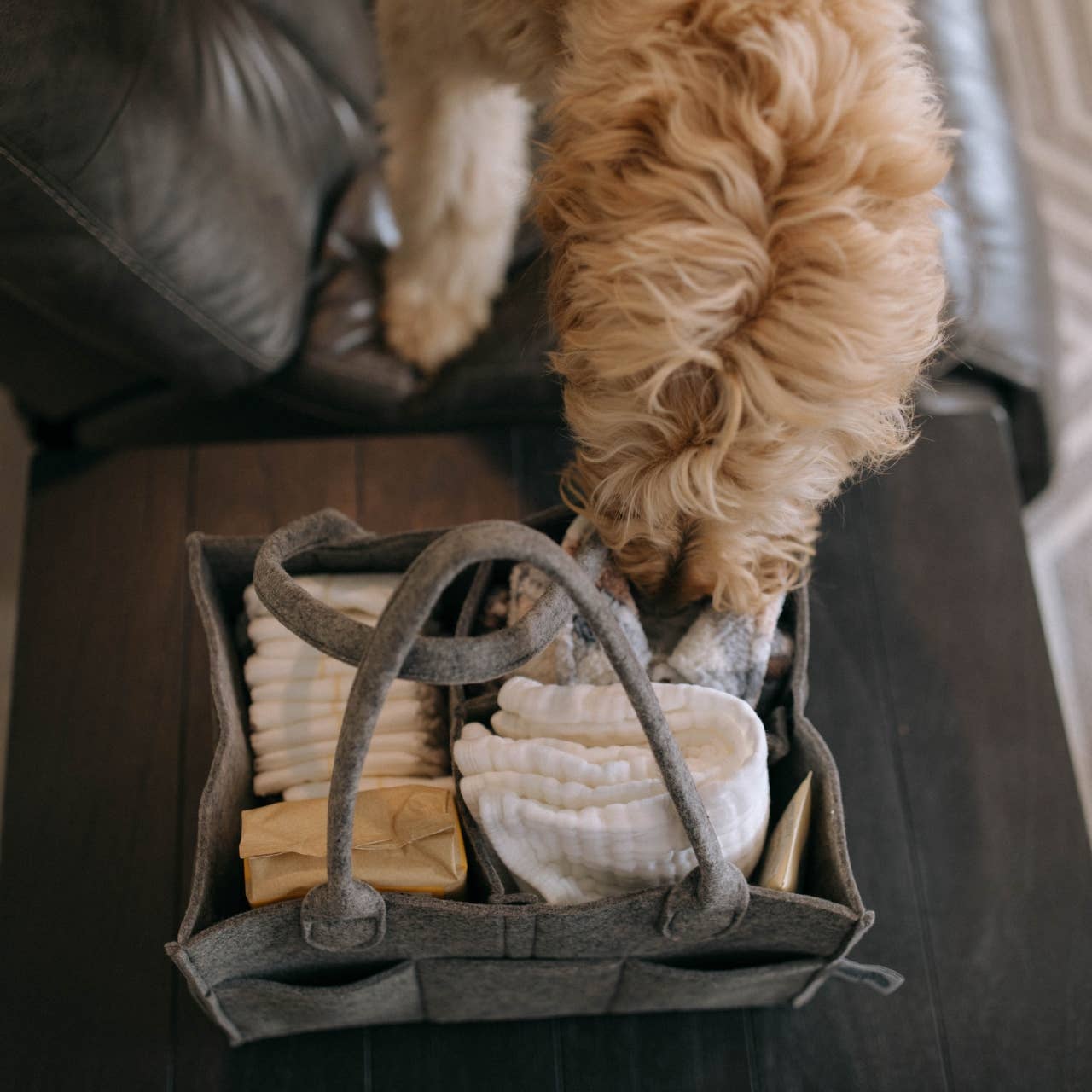 Diaper Caddy in Peppercorn: Large (16 x 10 x 7")