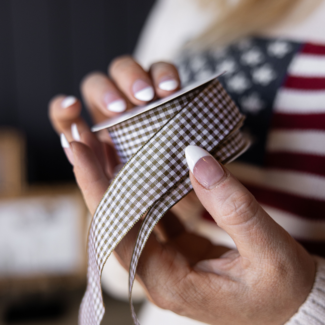 Gingham Olive Ribbon Holiday Decor: Small