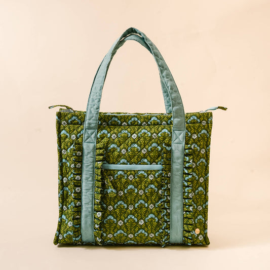 The Everyday Quilted Tote Bag-Everbloom Forest Green