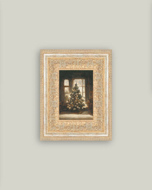 Glowing Christmas Tree Framed Antique Art: 7x9