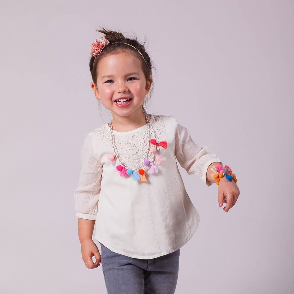 Girls Floral Gold Stretchy Headband - Red