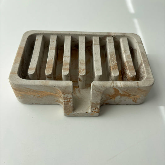 Soap Holder | Concrete Soap Dish: Light Gray & Gold
