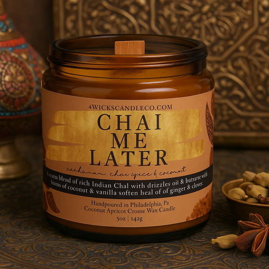 Chai Me Later Candle - 5oz Amber Jar & Wood Wick
