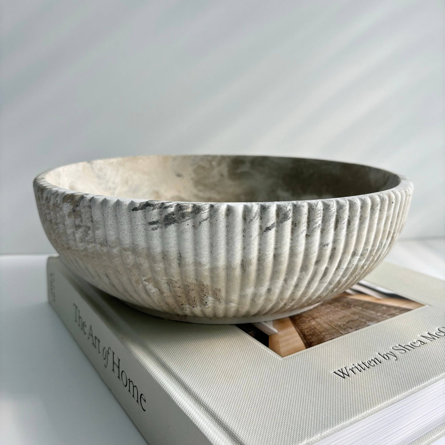Temis- Fluted Bowl: Khaki Fusion Marble