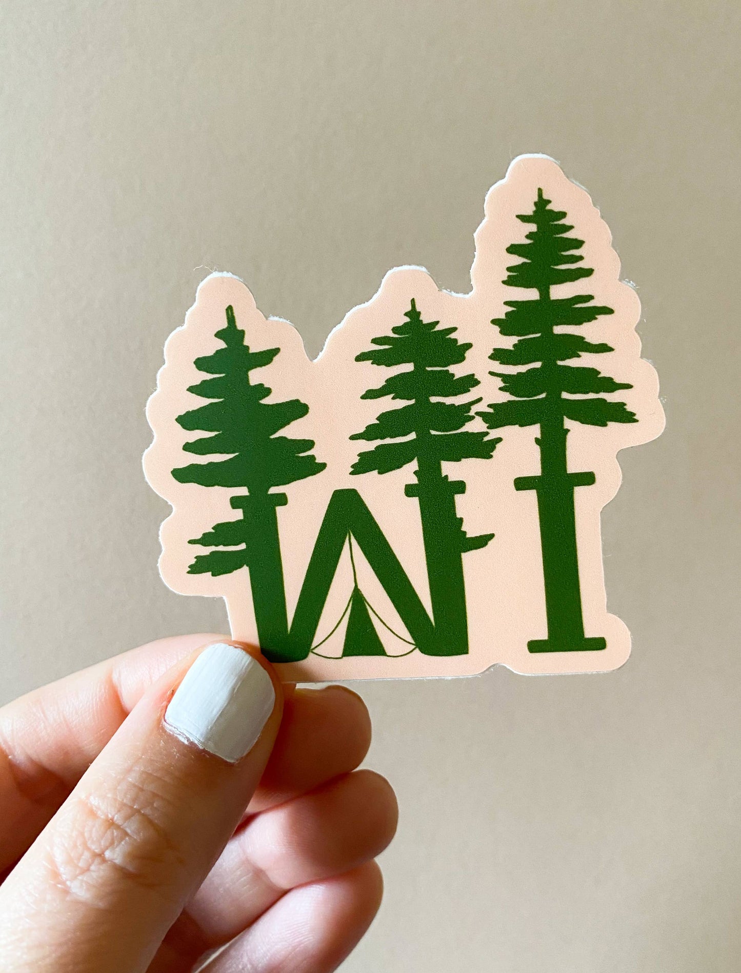 WI Camping Forest Vinyl Sticker: Pink/green