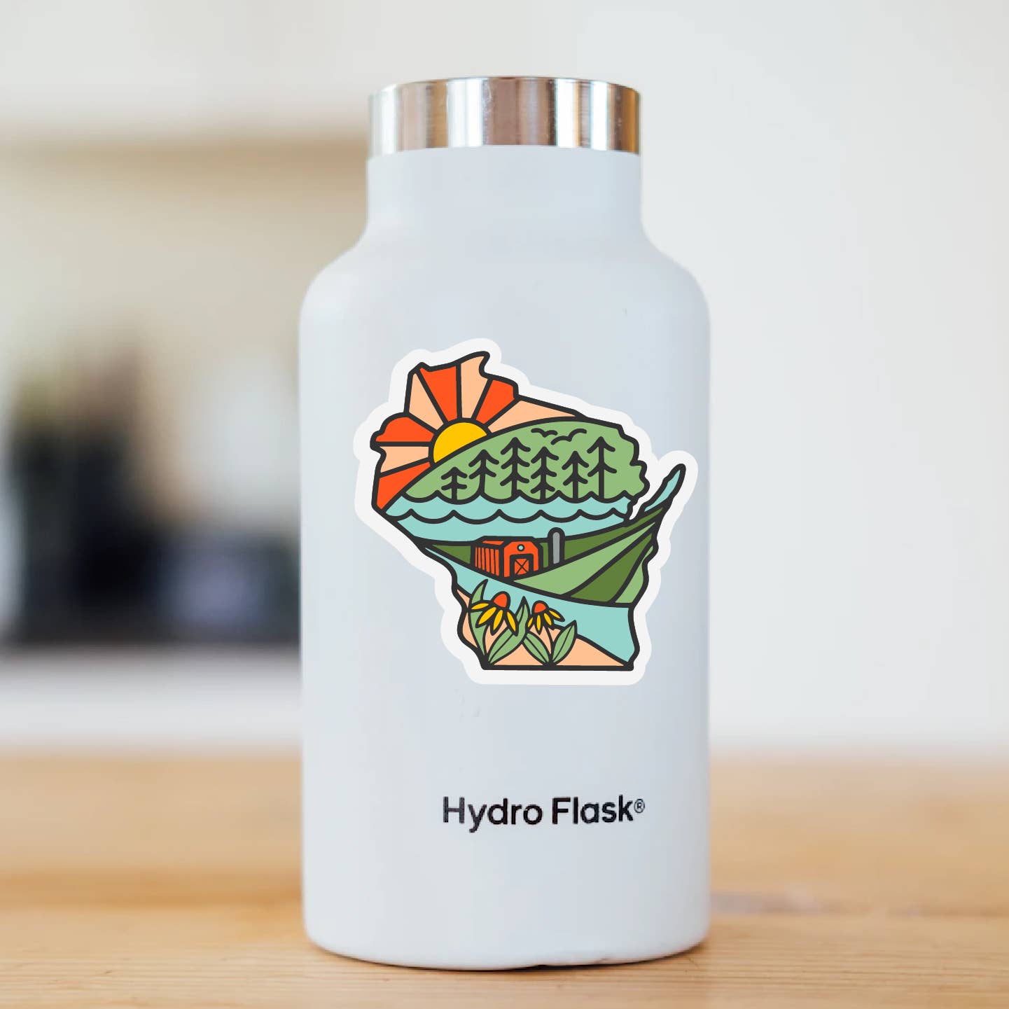 WI Line Drawing State Scenes Vinyl Sticker