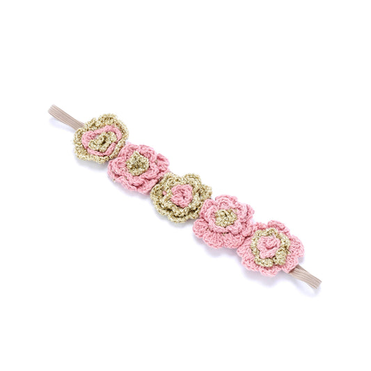 Girls Artisan Flower Headband - Gold/ Pink