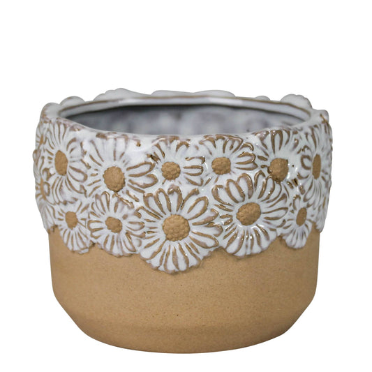 Daisy Rim Cachepot, Ceramic - 4”