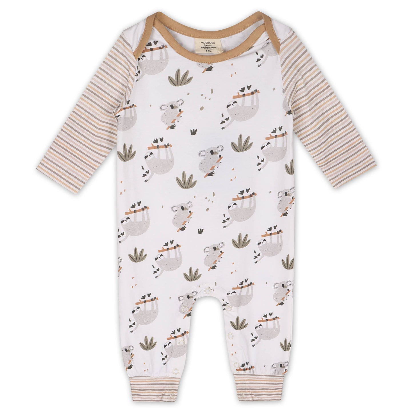 Sloth Koala Raglan Baby Jumpsuit (Organic Cotton): White