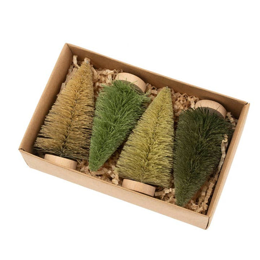 Bottle Brush Trees Set of 4, Green Tones