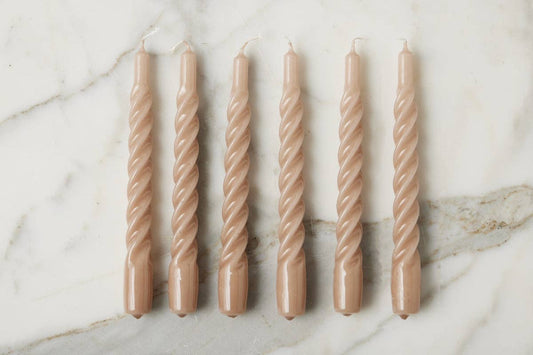 Lacquer Twisted Taper Candles, Taupe