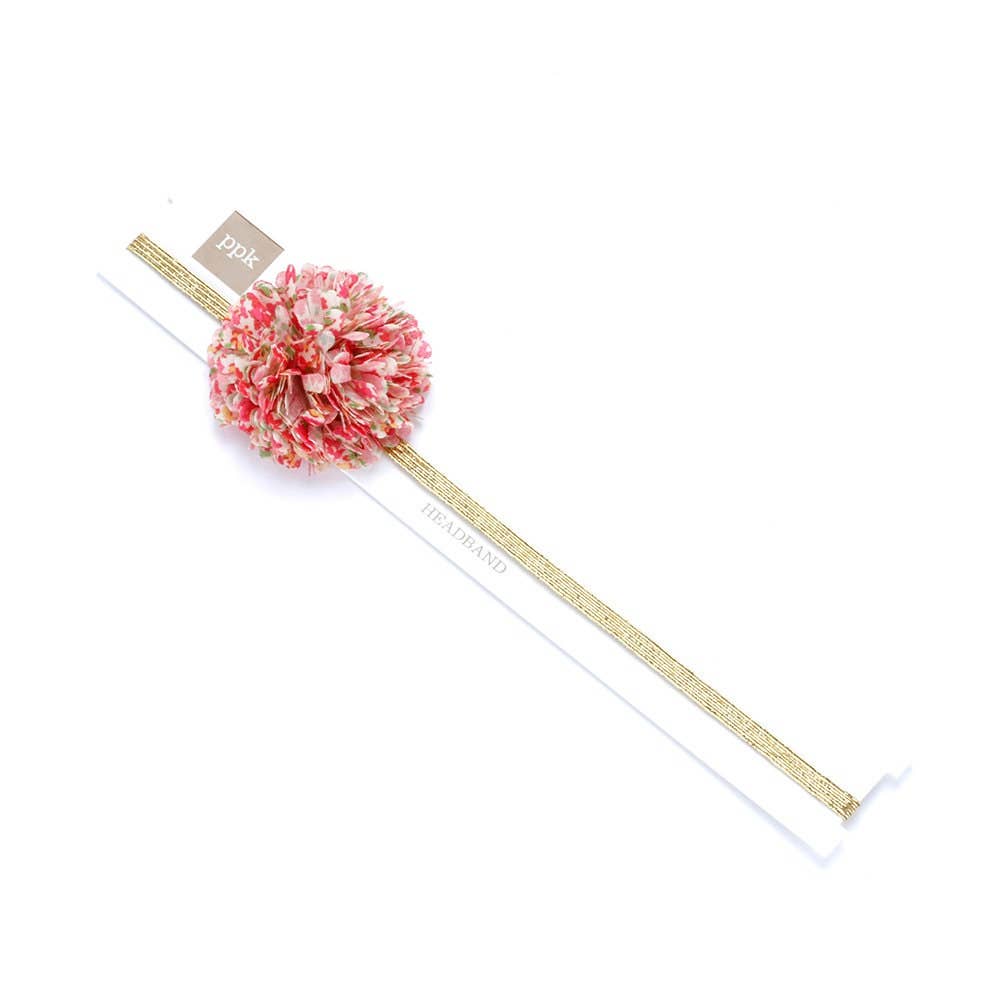 Girls Floral Gold Stretchy Headband - Red
