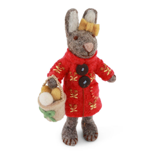 Small Grey Girly Bunny w/Coat & Easter Basket