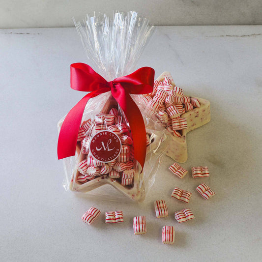 7oz White Chocolate Star Box with Peppermint Gems