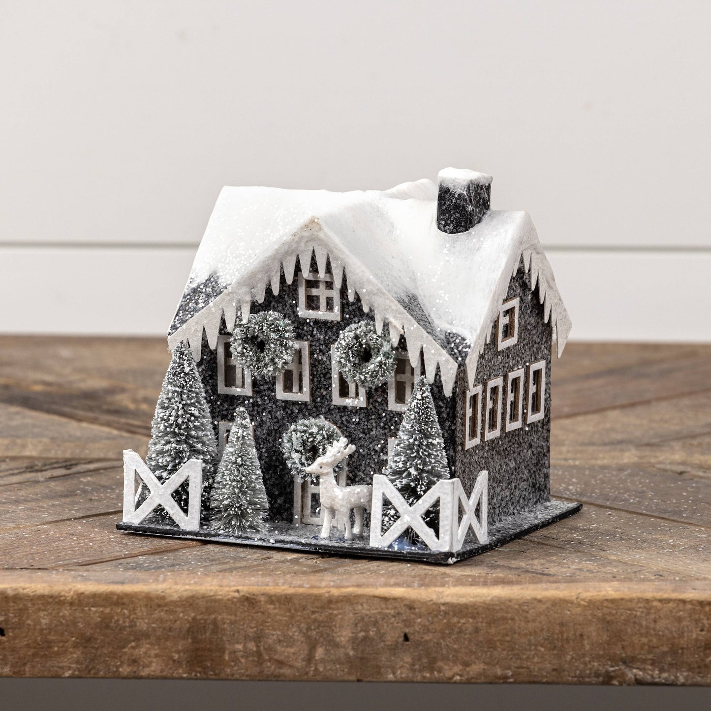 Lighted Black Craftsman House