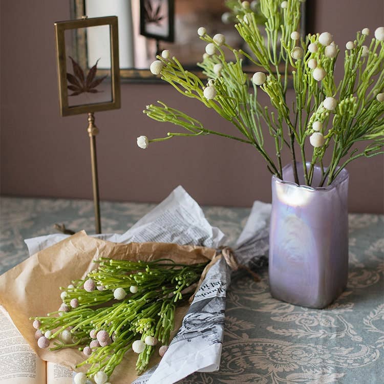 Artificial Berzelia Stem 24" Tall: Three Stems / Pale Red