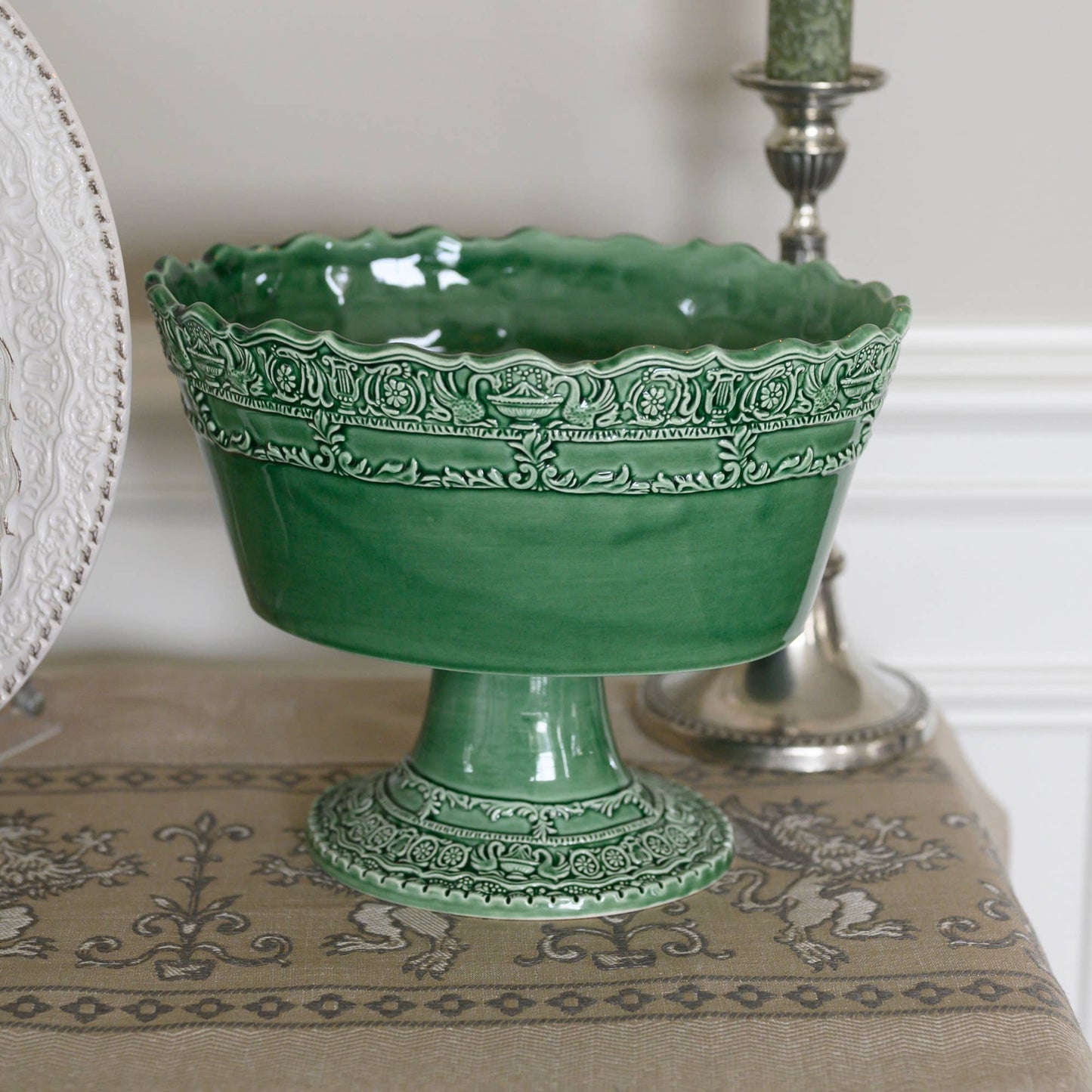 Renaissance Italian Green Stemmed Fruit Bowl