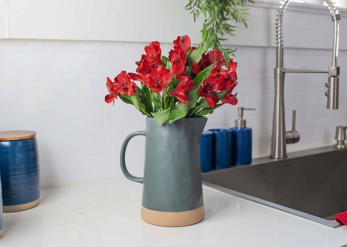 Large Raw Bottom Matte Grey 48 ounce Ceramic Pitcher Jug