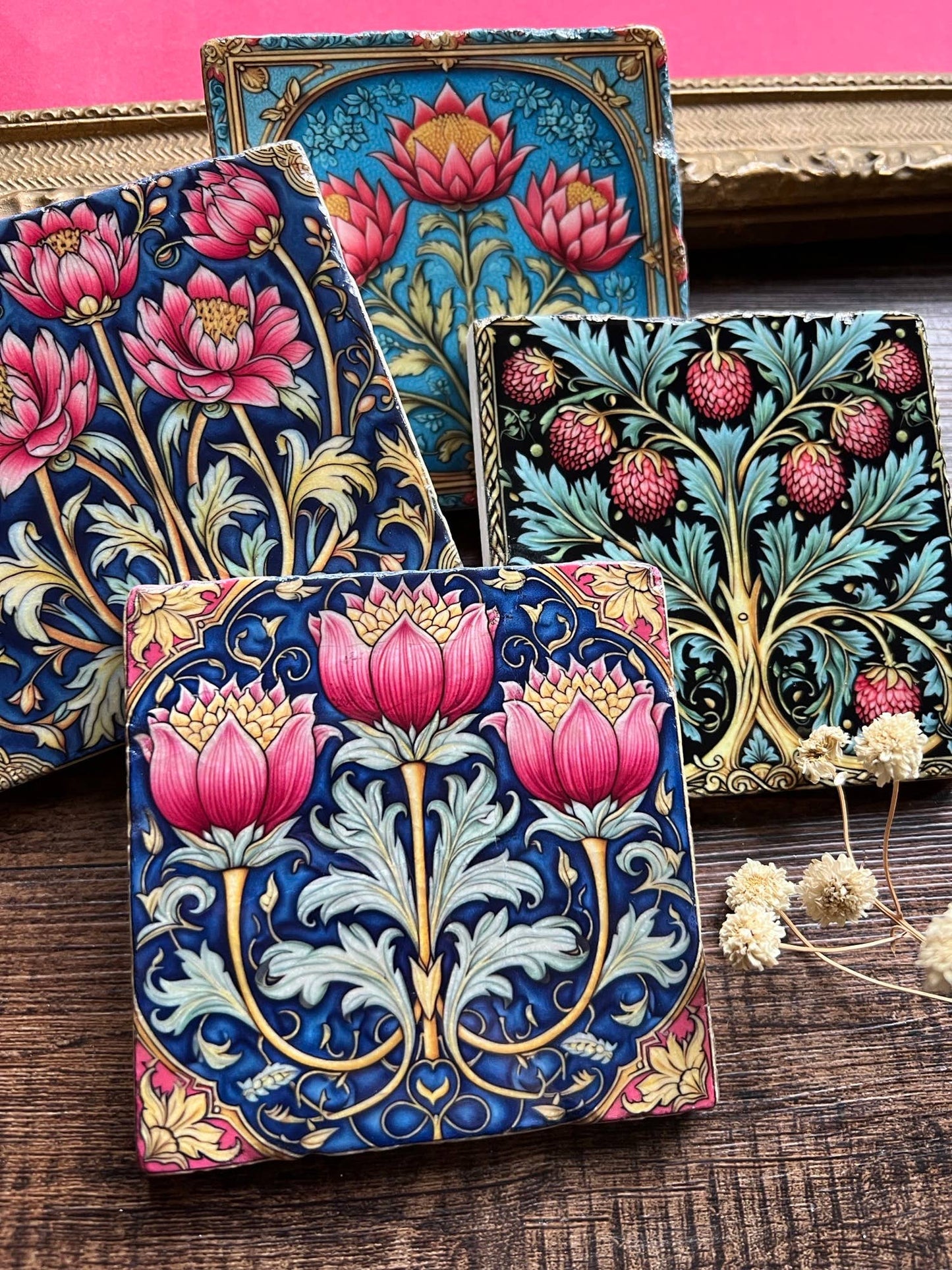 William Morris inspired stone coasters