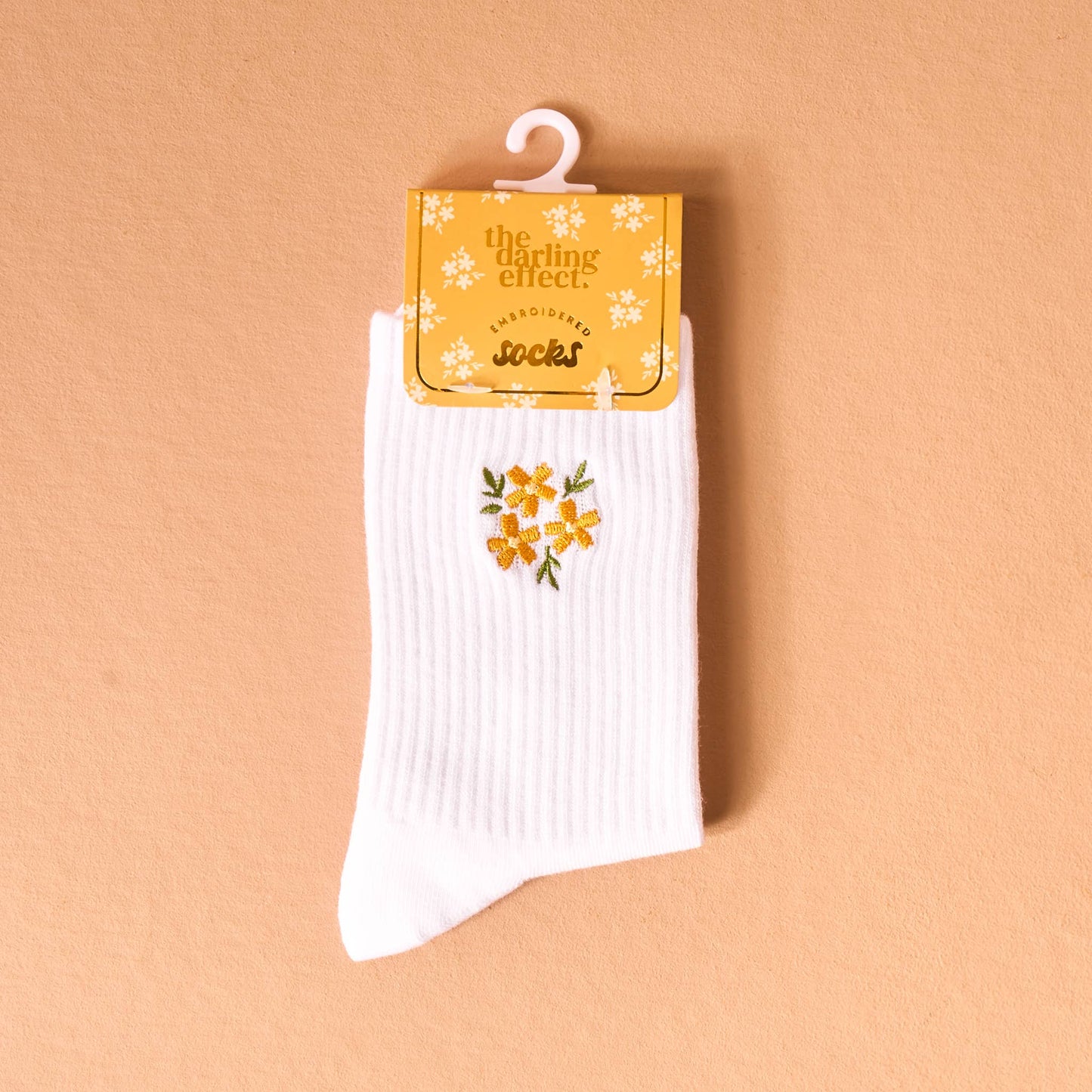 Embroidered Crew Socks-Floral Yellow