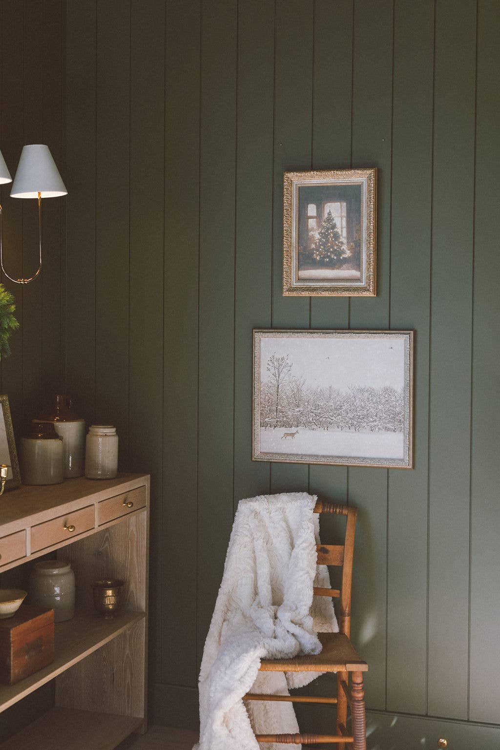 Glowing Christmas Tree Framed Antique Art: 7x9