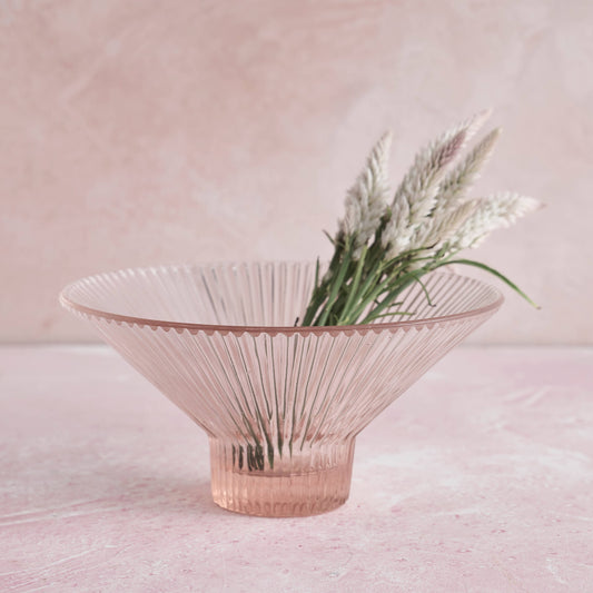 Pressed Pink Glass Low Bowl