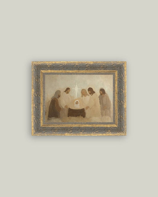 Neutral Nativity Framed Antique Art: 7x5