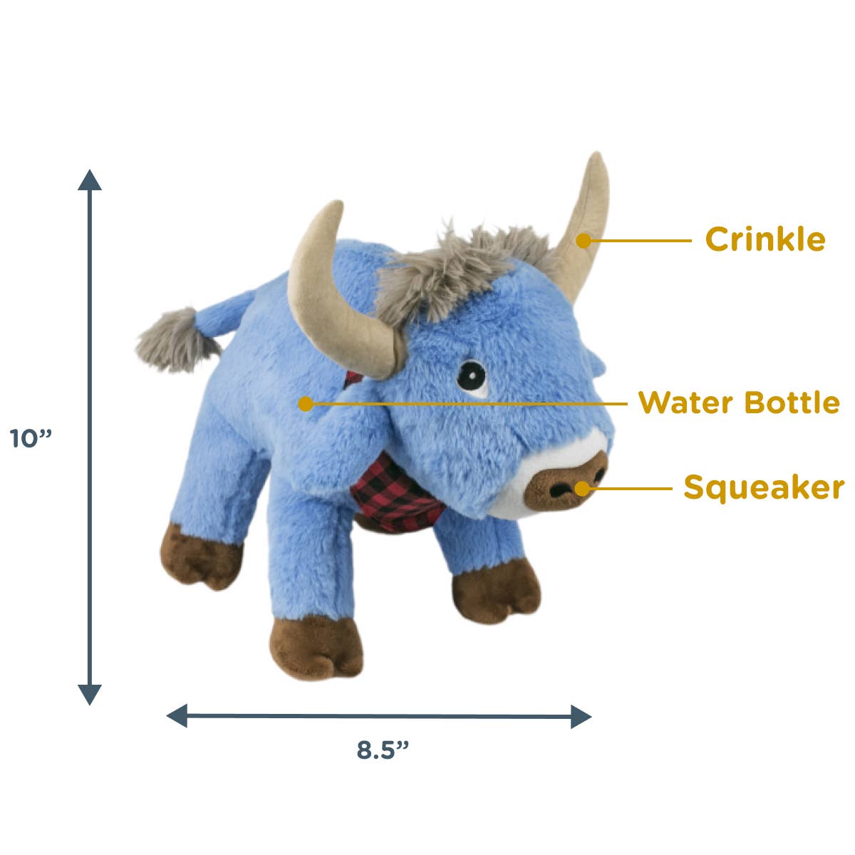 Crunch Plush Blue Ox Dog Toy - 10"