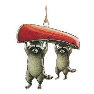 Portaging Raccoons with Canoe Ornament