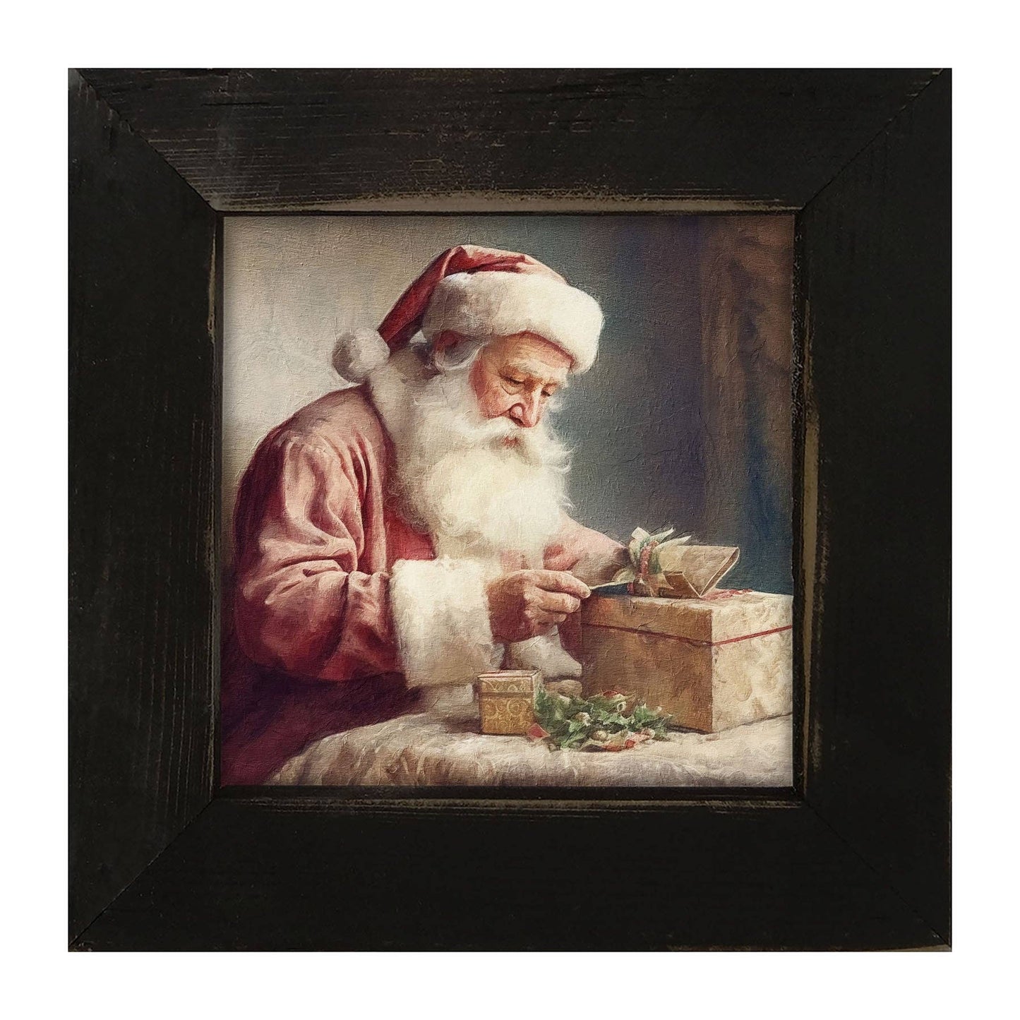 Old world Santa with gift: Black / Small