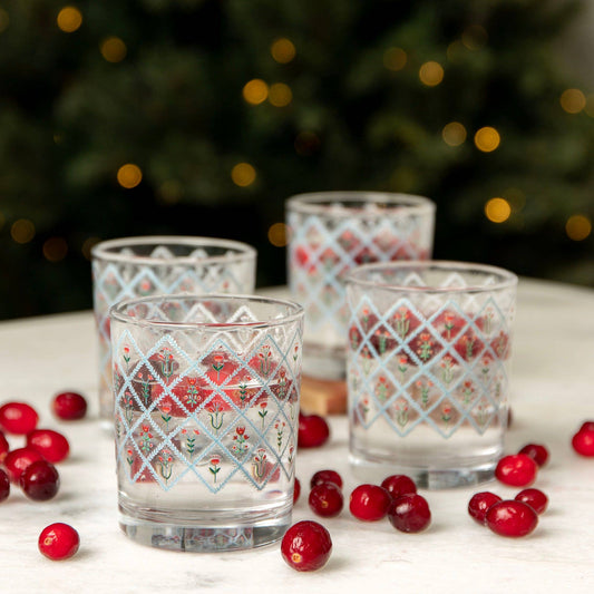 Scandinavian Folk Floral Diamond Short Juice Glass