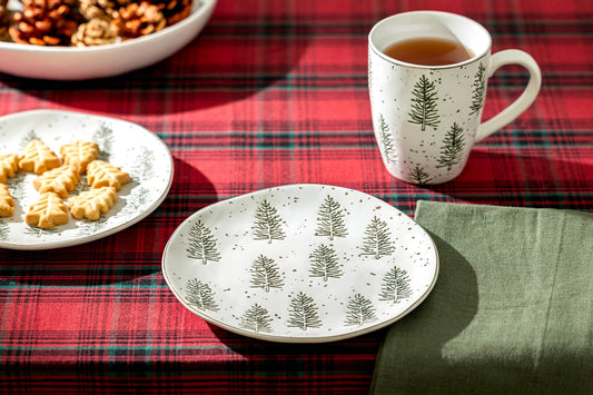 Snowy Pine Trees Organic Shape 7.5" Dessert Plate