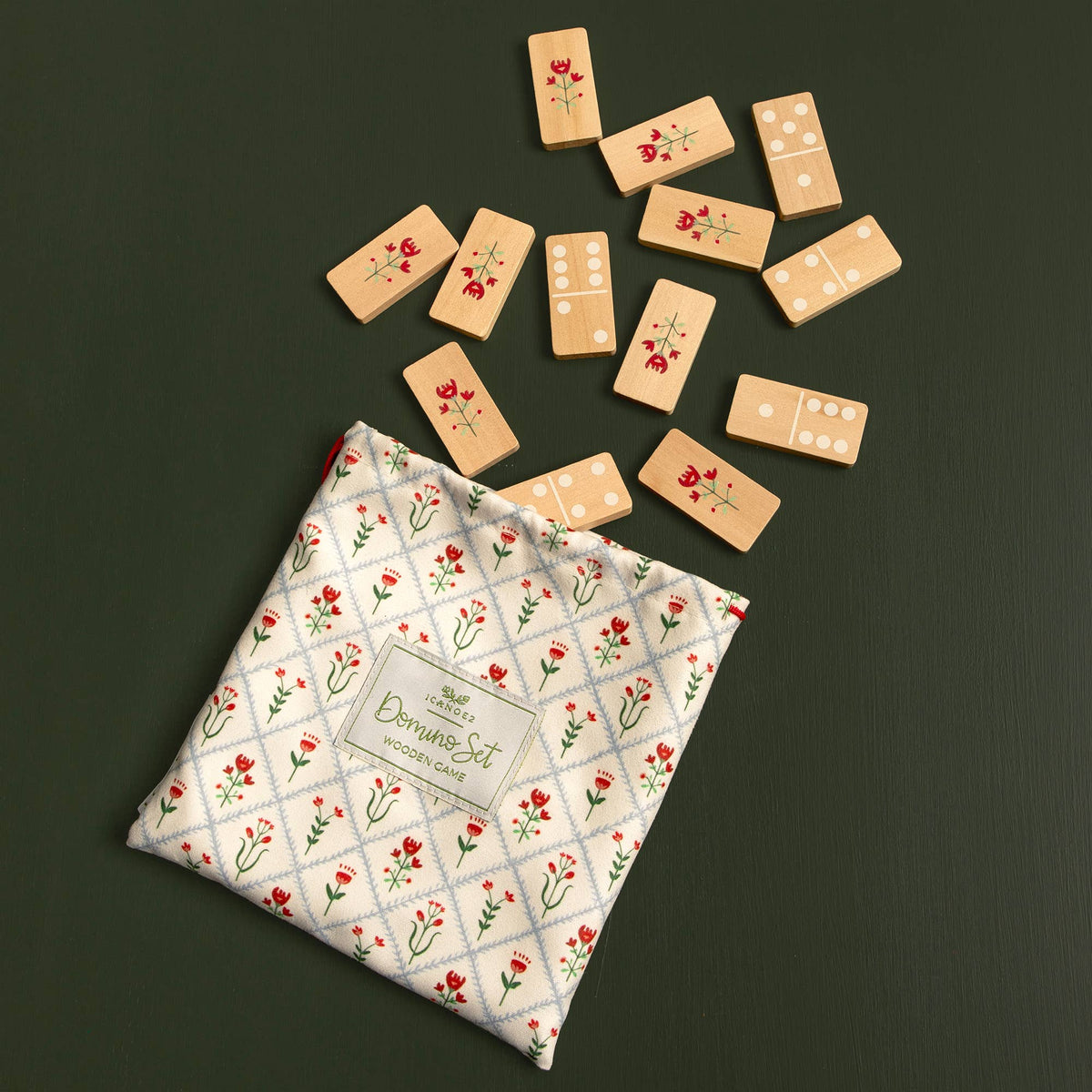 Scandinavian Floral Diamond Wooden Domino Game Set