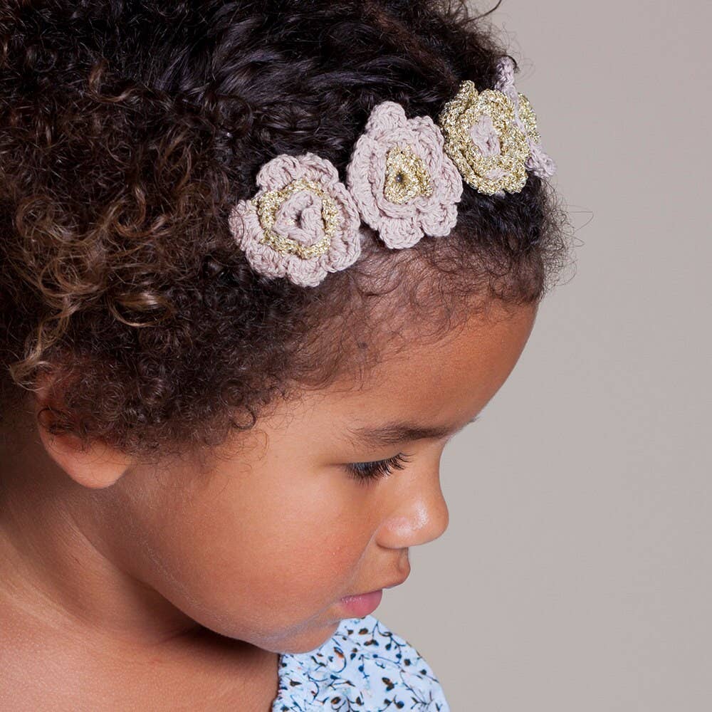 Girls Artisan Flower Headband - Gold/ Pink