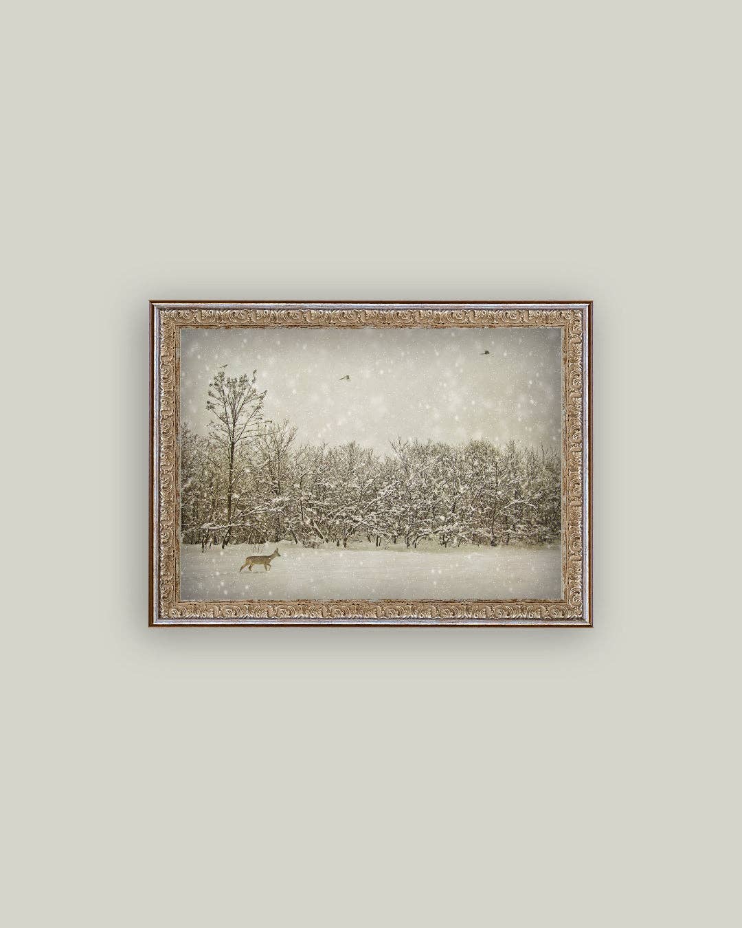 Winter Fawn Framed Antique Art: 10x8