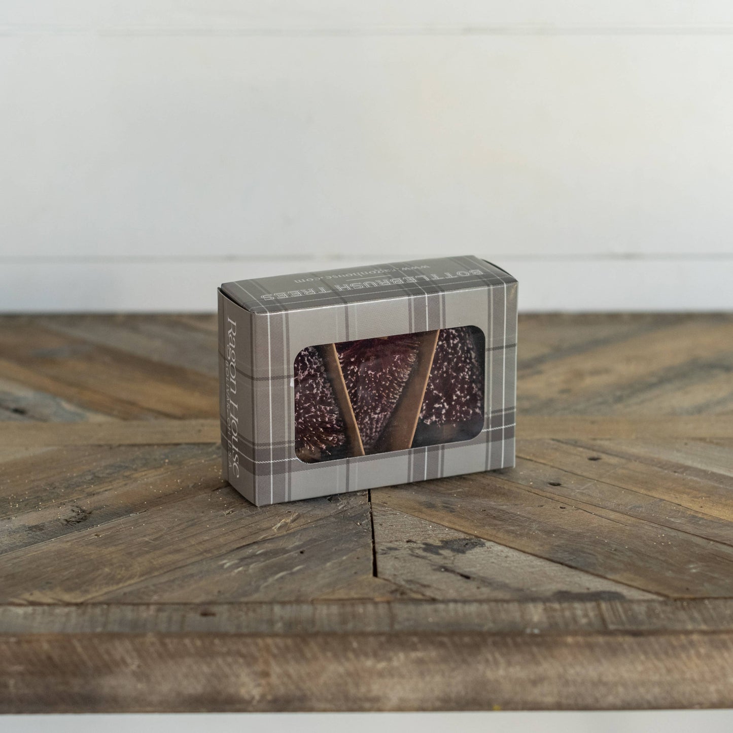 Set of 3 Burgundy Bottlebrush Trees with Snowy Tips