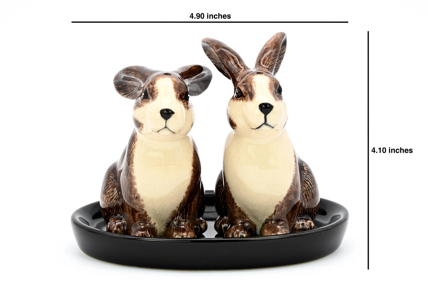 SALT AND PEPPER SHAKER Rabbit & black ceramic tray