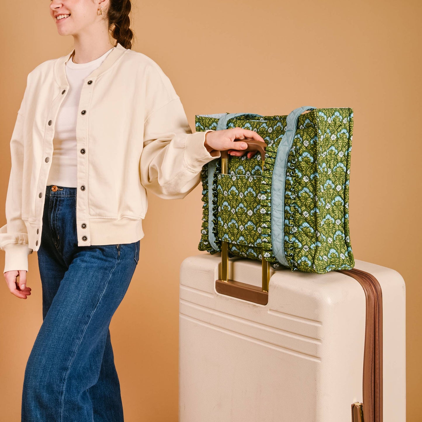 The Everyday Quilted Tote Bag-Everbloom Forest Green