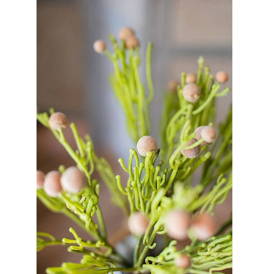 Artificial Berzelia Stem 24" Tall: Three Stems / Pale Red