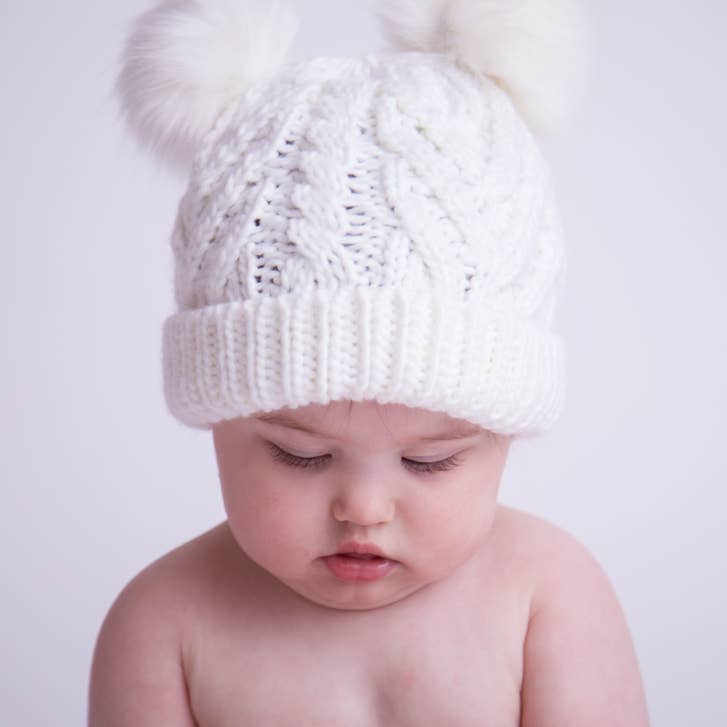 Winter White Fluffer Beanie Hat Baby & Kids