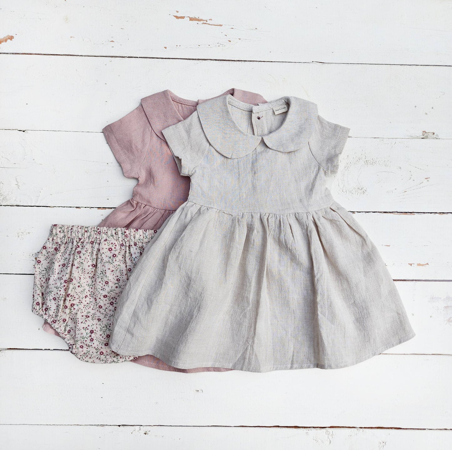 Baby Girl Linen or cotton Peter Pan collar ALLIE DRESS: Floral