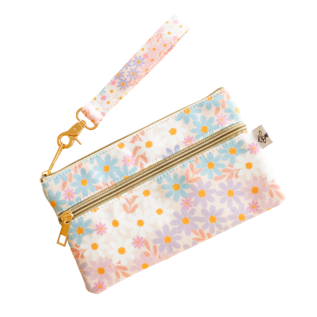 Blue Daisy Patch Wristlet Keychain