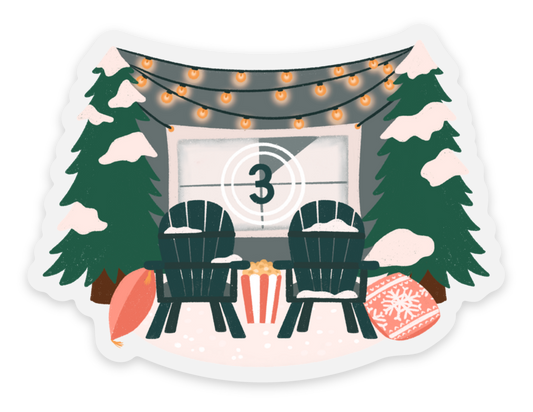 Clear Winter Movie Night Sticker, 2.8x2.1in