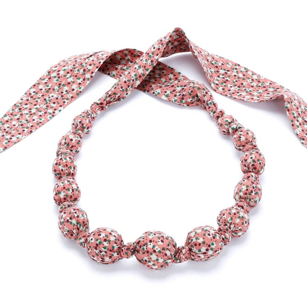 Little Girls Beaded Fabric Necklace - Star Burst Print