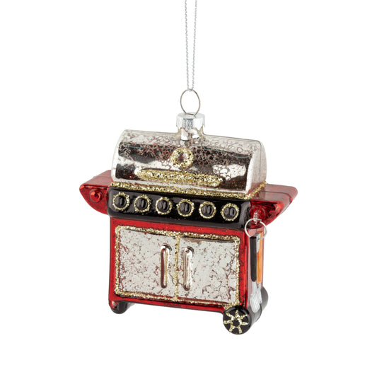 Glass Barbecue ornament,red and black,3.75in
