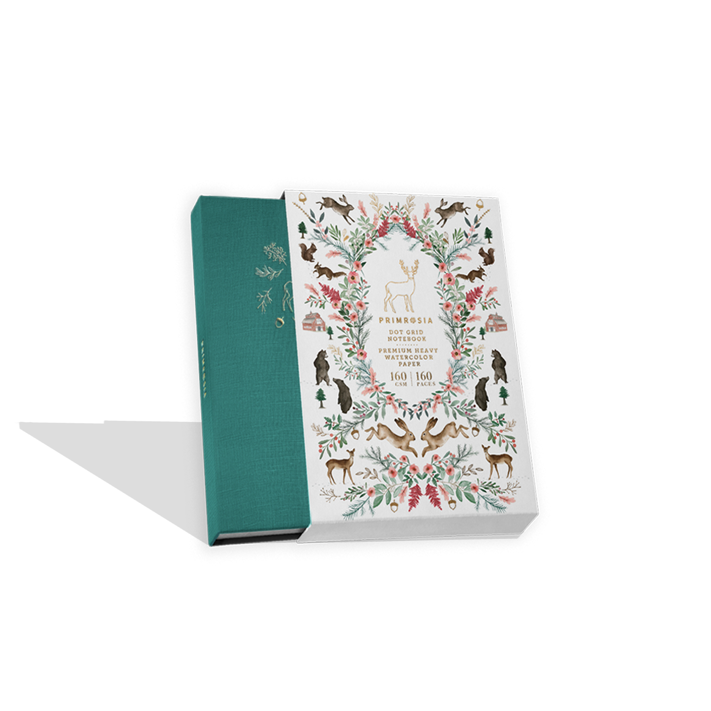 'Deer' Woodlands Teal  – Watercolor Dot Grid Journal A5