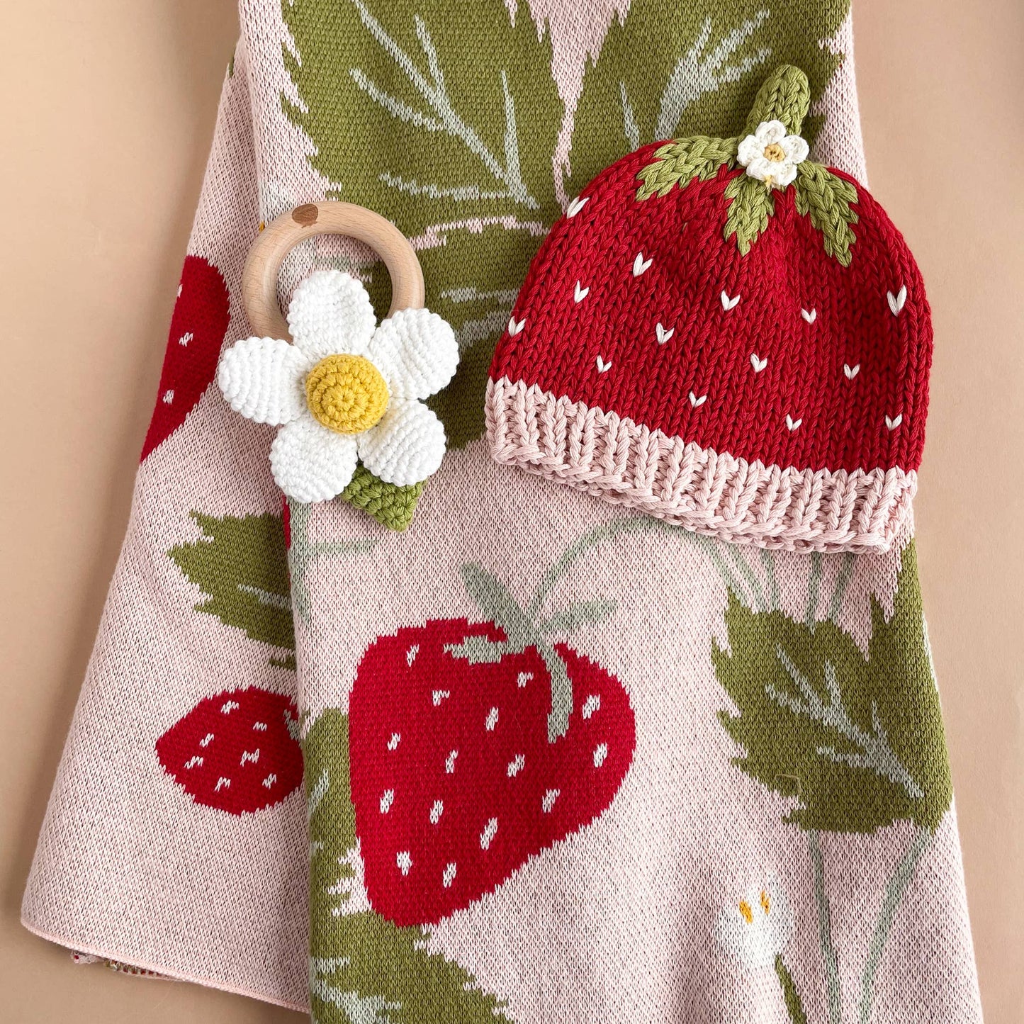 Blanket Strawberry Bunny Organic Baby Decor Spring Summer: Blush