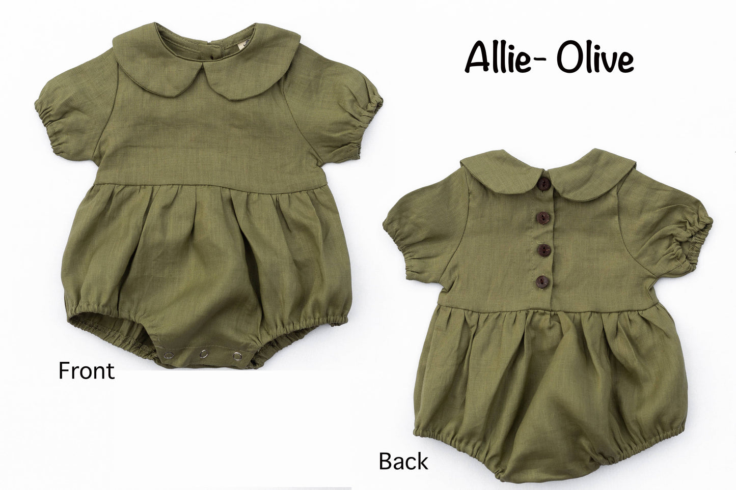 Baby Girl Linen Romper Short sleeve| Allie: Olive